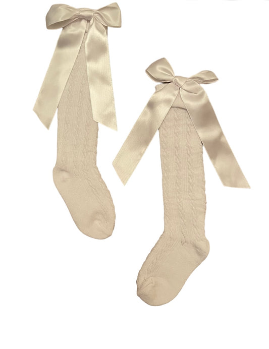 White knee high socks with satin bow